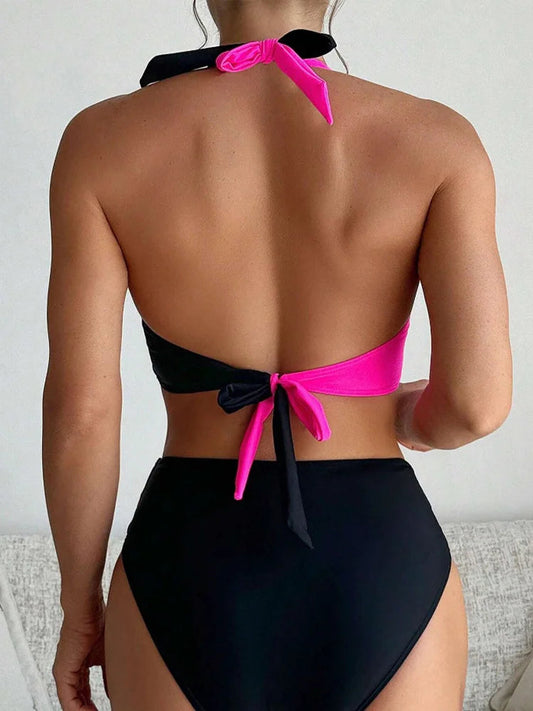 Sexy Leopard Laced Up Bikini 2 Piece Set Women Split Swimsuit High Waist Beach Style Bikini 2025 New Summer Swimwear Bikinis Set SS69