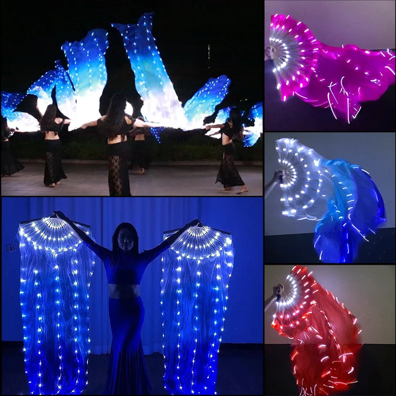 150cm Long Silk Veil Fan With LED Light Bamboo Silk Fan Practice and Stage Performance Dance Costumes Belly Dance Accessories SS69