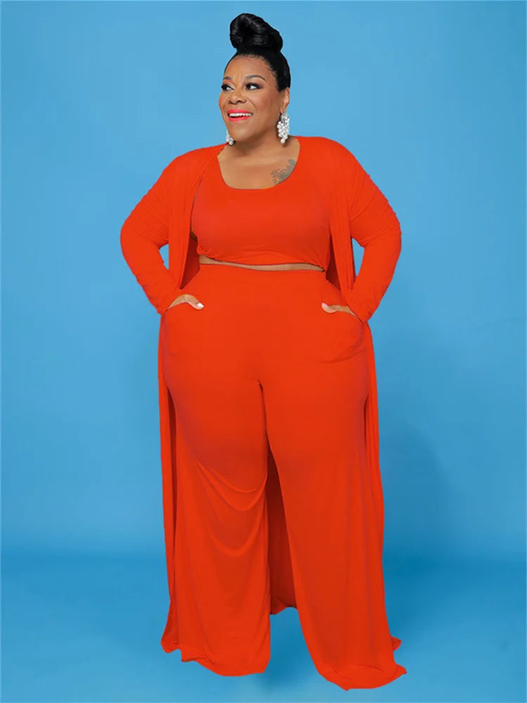Plus Size 3 Piece Outfits Tracksuit Women Coat Vsest Pants Sets Long Sleeve Fall Fashion Steetwear 2022 Wholesale Dropshipping SS69 35.69 Orange / 5XL