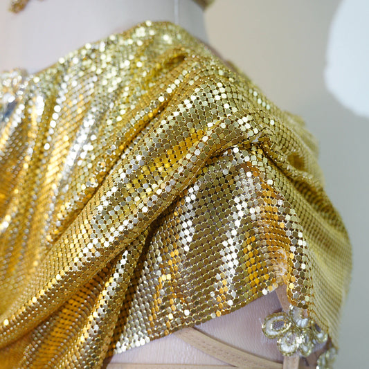 Draped sequins Skirt 2 Piece Women Gold Rhinestone Corset Outfit Sparkly Crystal Stage Costume Club Party Bar Performance Dance