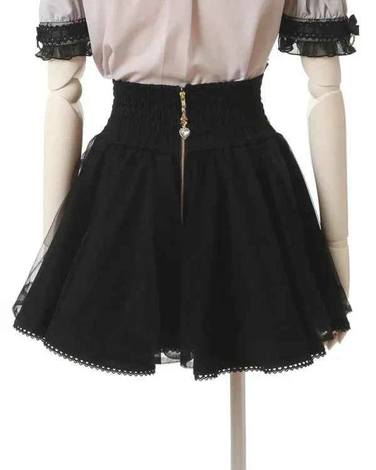 Japanese Liz New Spring Lace Edge Leather Ring High Waist Pleated Skirt Ribbon Bow Short Plaid Skirts Big Bow Lolita Blouses