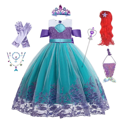 Supertaro Chen Ariel Princess Cosplay Dress for Girls, Floral Mesh Ball Gown