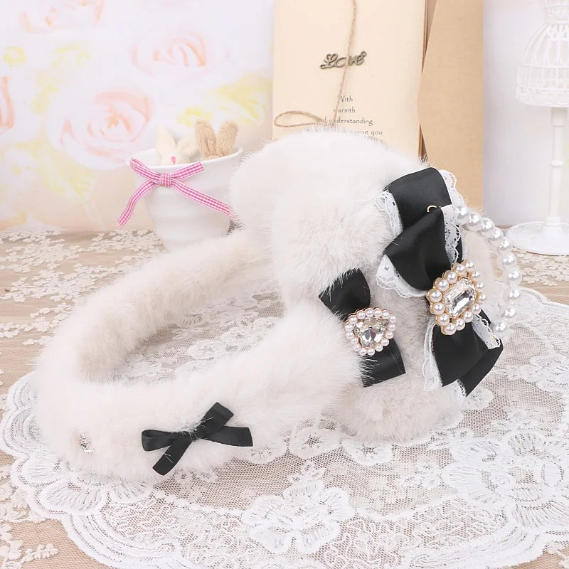 Sweet Mine Rhinestone Love Bow Earmuffs - Lolita Style