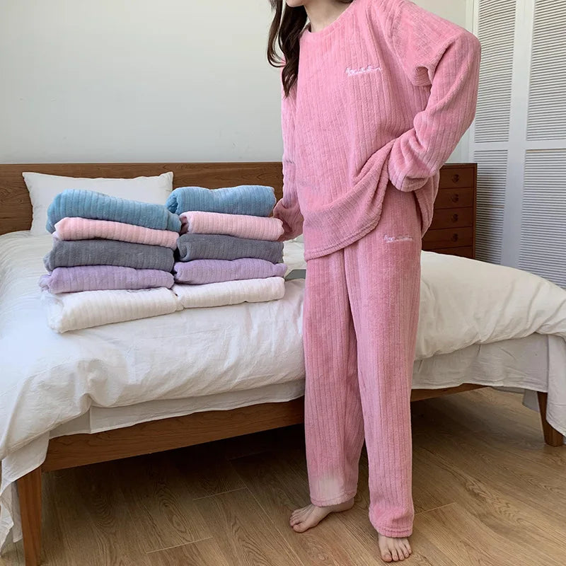 Women's Coral Fleece Pajama Set - Cozy Winter Loungewear