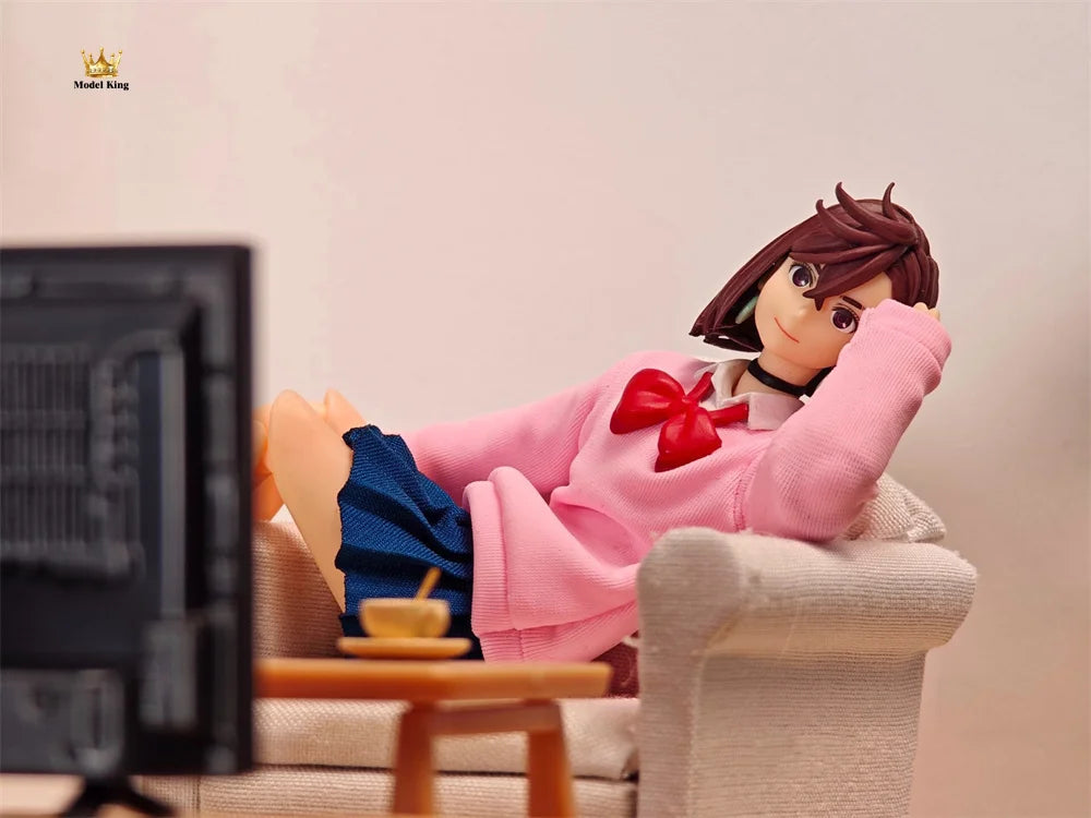 Handmade 1/12 Classic Japanese Anime DAN DA DAN Cosplay Momo Pink Hoodie Blue Pleated Skirt Set Fit 6" SHF Action Figure Body SS69