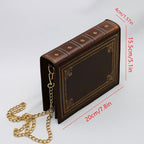 Book Look Handbag Old Brown Leather Book with Gold Design Shoulder Bag Purse