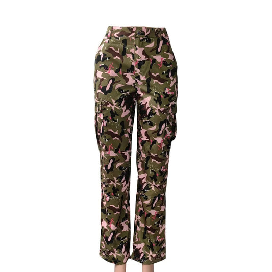 FAGADOER Pink Camouflage Print Pants Women Y2K Streetwear Button Pocket patchwork Straight Pants Hot girl Bottoms 2025 SS69 32.69 camouflage / S