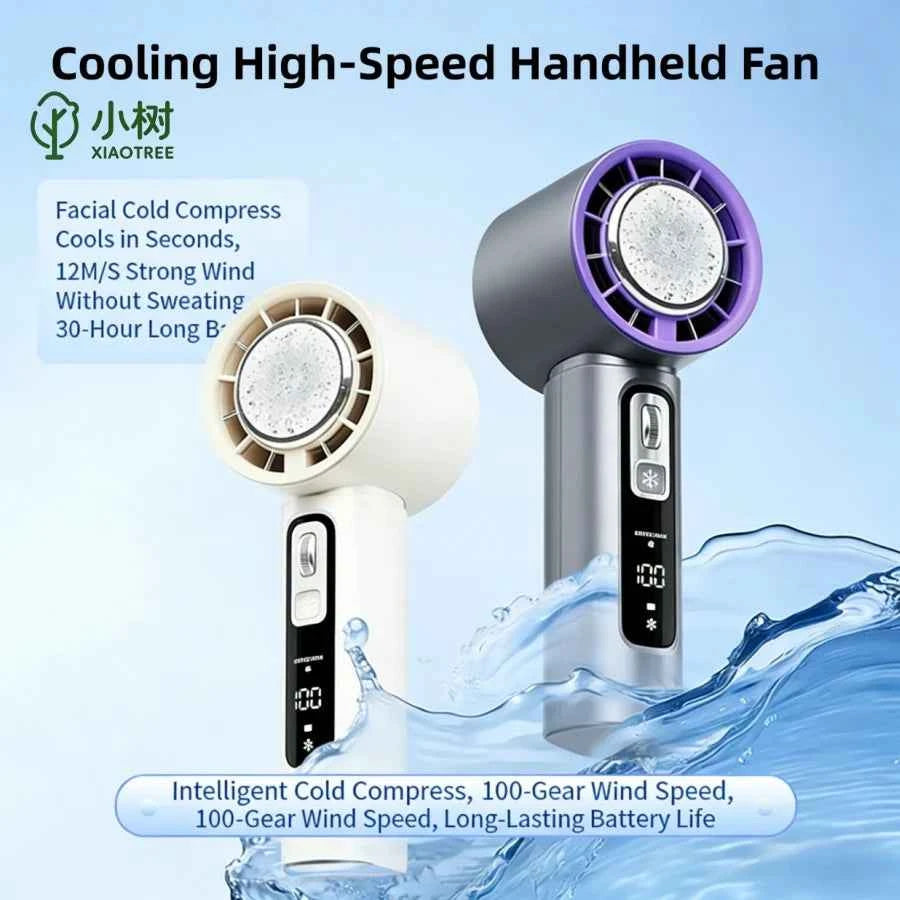 Outdoor Portable Mini Fan Handheld Fan with LED Display Semiconductor Refrigeration 100 Wind Speeds USB Rechargeable Battery Fan