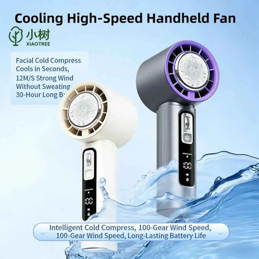 Outdoor Portable Mini Fan Handheld Fan with LED Display Semiconductor Refrigeration 100 Wind Speeds USB Rechargeable Battery Fan