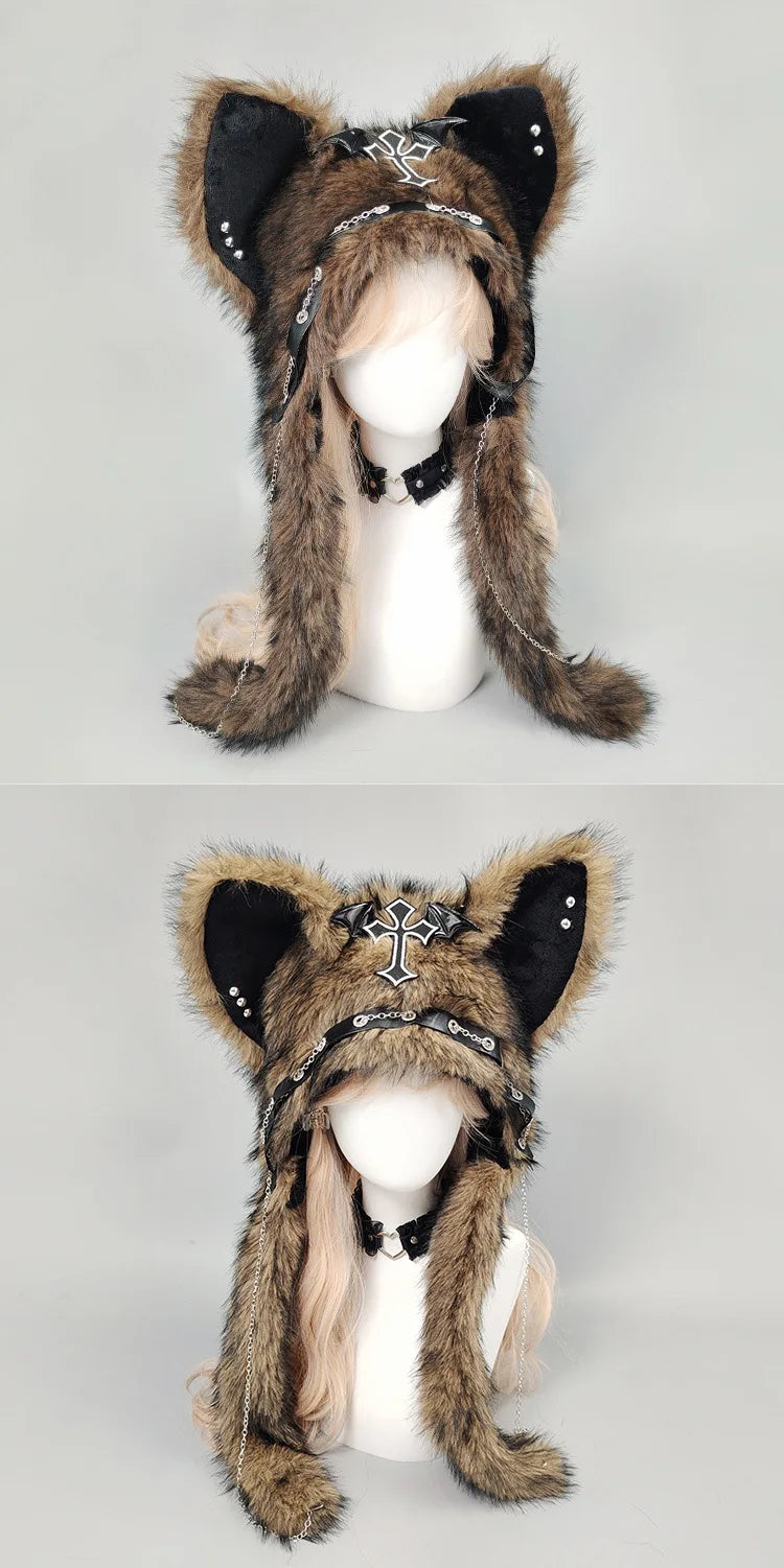 Cat Ear Hat, Punk Style Rock Autumn and Winter Warm Hat, Dark Gothic Style Winter Plush Hat