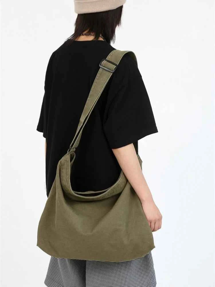 Simple Shoulder Bags Men Solid Cleanfit Unisex Bolsos Vintage Thicken Autumn Japanese Harajuku Canvas Large Capacity Handbags