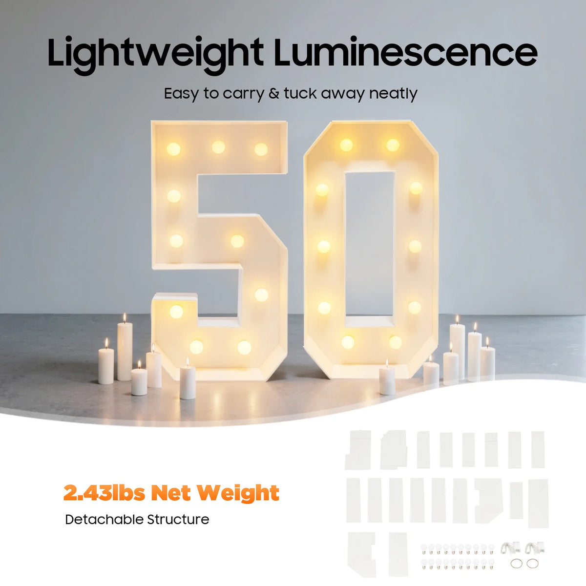 Bymaocar 100cm Giant LED Number Light for Birthday & Wedding Decor