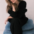 Women's V-Neck Cardigan Sweater Coat - Solid Knit, Single Breasted
