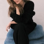 Women's V-Neck Cardigan Sweater Coat - Solid Knit, Single Breasted