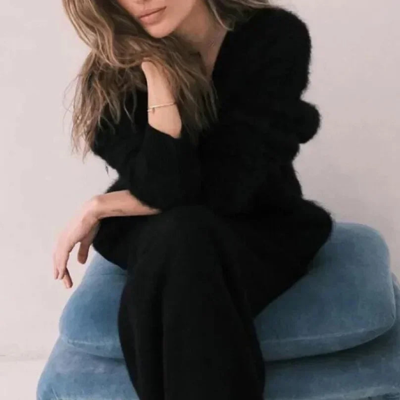 Women's V-Neck Cardigan Sweater Coat - Solid Knit, Single Breasted