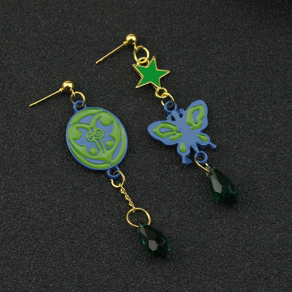 Anime JoJo Bizarre Adventure Drop Earrings Cosplay Props JOJO Kakyoin Noriaki Butterfly Cherry Earrings Ear Clip Jewelry Gift