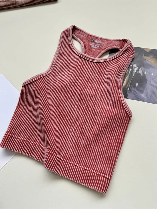 Seamless Yoga Top Fitness Sports  Gym Running Vest  Workout Women Athleisure Sleeveless Crop Top - SS69