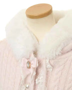 Autumn and Winter Japanese Liz Furry Knitted Cape Coat Sweet Girls Women Mine Series Cute Bow Princess Hooded Kawaii Lolita Coat