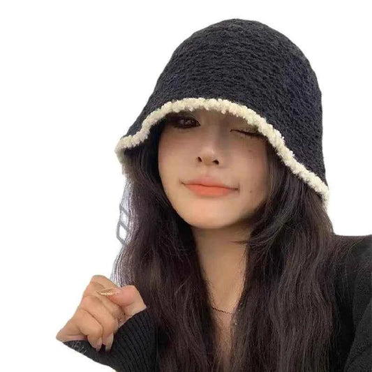Winter contrasting warm fisherman hat ins ear protection bucket hat with fleece autumn and winter knitted hat