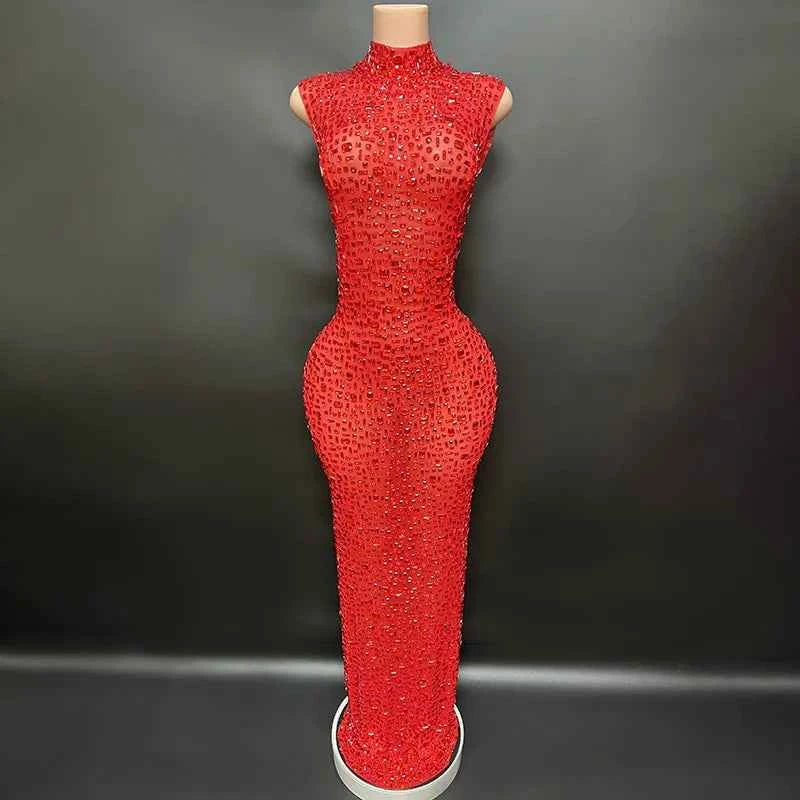 Elegant Luxury Crystal Party Dress Birthday Celebration Dress Bride Diamond Long Prom Dress Mother Formal Grand Party Dress