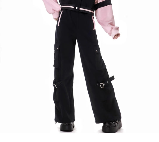 Pink and Black Splicing Color Hooded Baseball Jacket Casual Pant Sets 2025 Spring and Autumn Sweet Cool Girl Students Outfits SS69