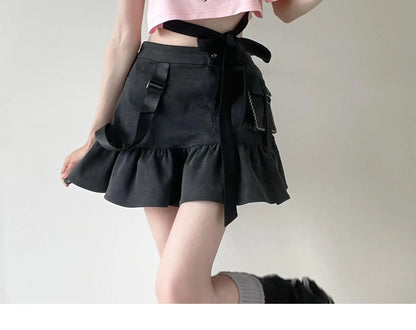 Black Pink Y2K Clothing Set Hot Girls Strapless Strap Short Sleeve T-shirt Slimming Jeans Long Pants Female 4 Piece Set Outfits SS69