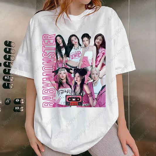 BabyMonster World Tour 2025 Sweatshirt Hello Monsters KPOP Fan Tshirt Men Women Cotton Casual Fashion Tees All Match Adult Tops