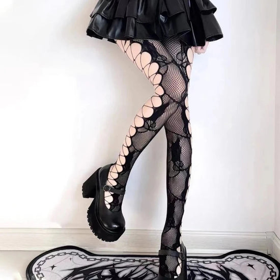 Women's Sexy Hollow Jacquard Fishnet Tights Stockings Floral Lace Thigh High waist Pantyhose Nightclub Garter Hot Wind Stocking SS69 8.69 G-1-6 01