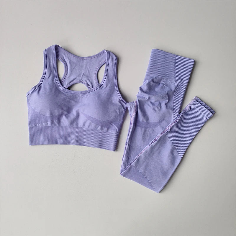 2PCS Sports Bra Women's Set Professional Fitness Tank Top Bra Shockproof Running Leggings Yoga Suit Beautiful Back Bra Clothing - SS69
