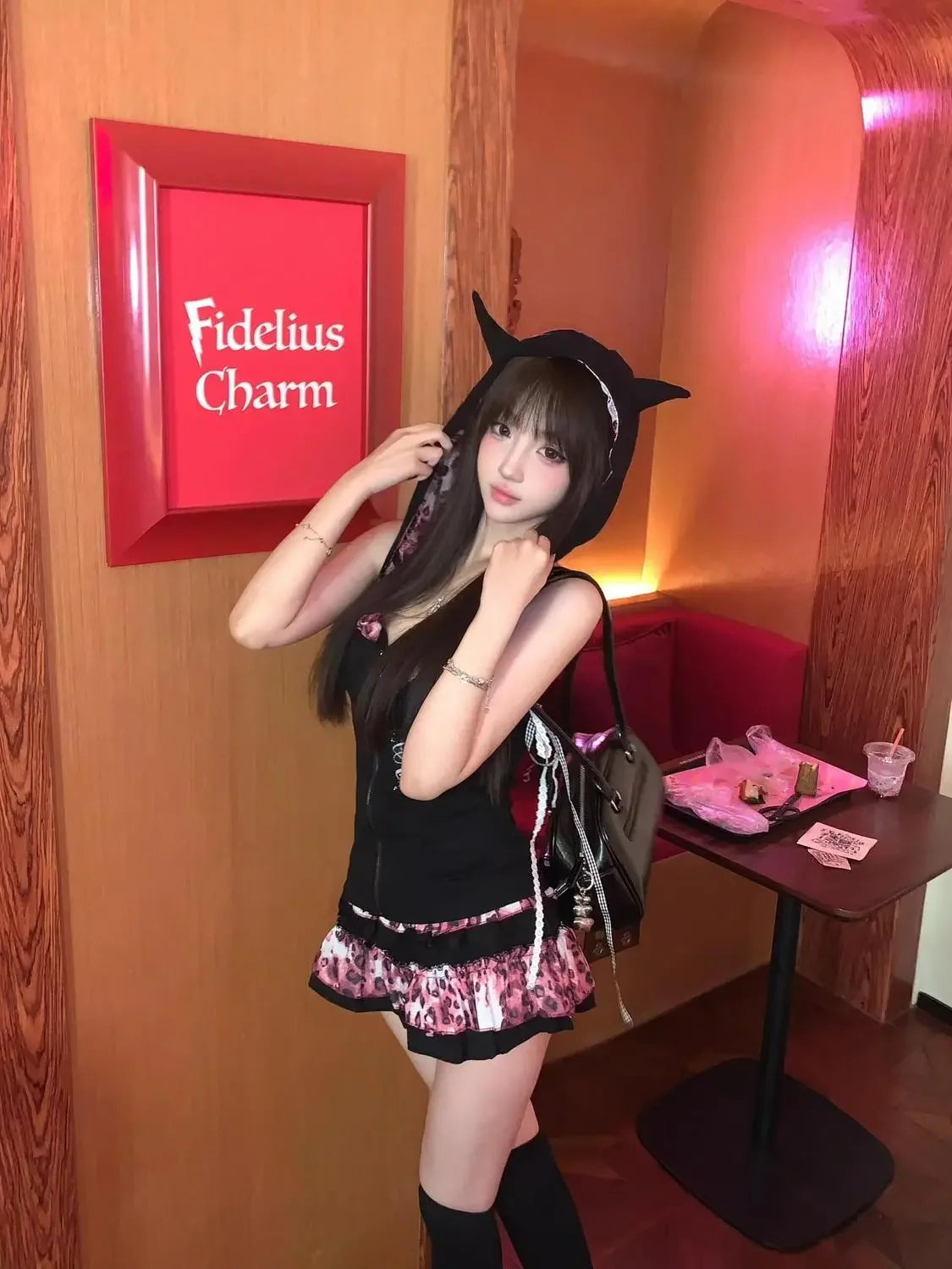 Japanese Sweet Bow Slim Lolita Zipper Hoodie Tops Women+ High Waist Leopard Print Patchwork Cake Skirts Y2K Skirt 2 Piece Sets SS69