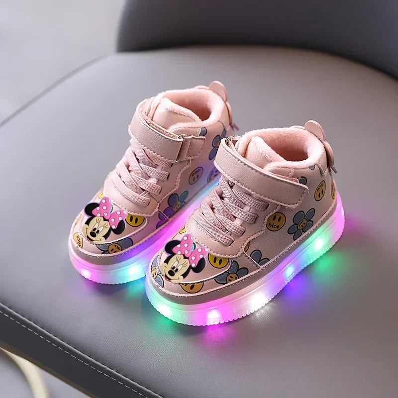 casual shoes Disney spring fall LED Toddler shoes children cartoon casual shoe Minnie soft-soled girls light up sneakers baby