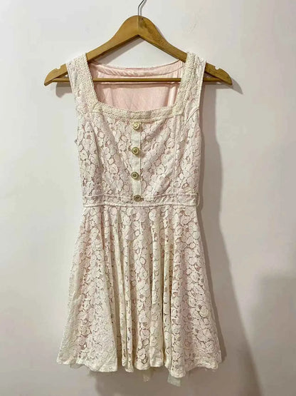 SALES Sweet Japan Liz Lisa Square Collar Princess Cotton Whole Lace Suspenders Dress