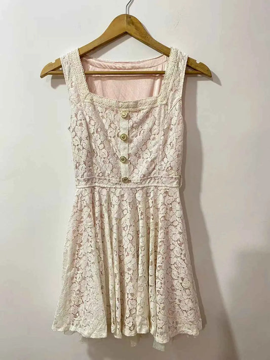 SALES Sweet Japan Liz Lisa Square Collar Princess Cotton Whole Lace Suspenders Dress