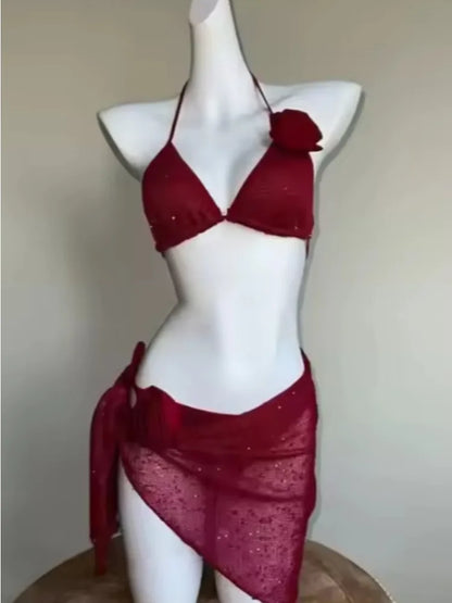 YUNZHAOLUCN Women's High Waist 4-Piece Bikini Set Solid Polyester Swimwear