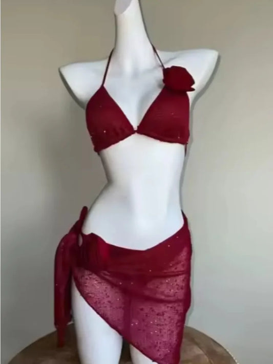 YUNZHAOLUCN Women's High Waist 4-Piece Bikini Set Solid Polyester Swimwear
