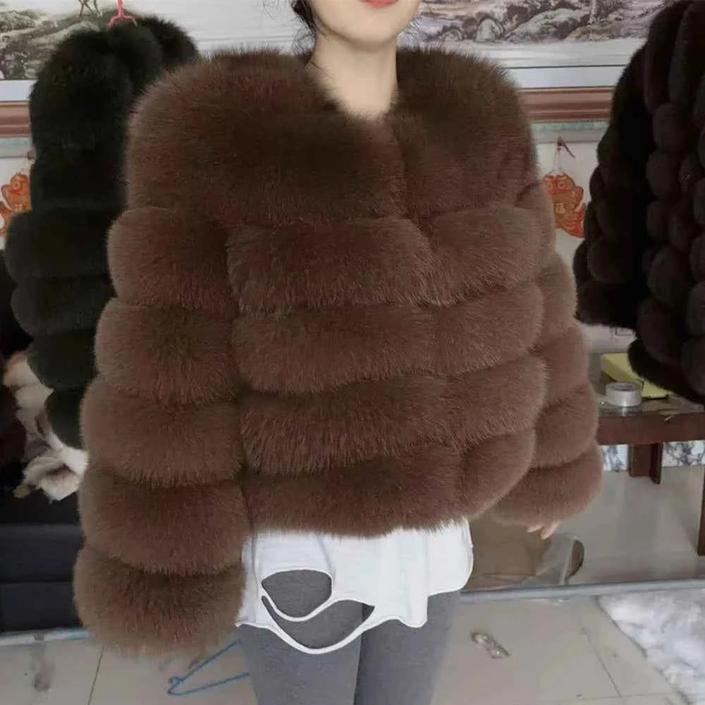 QUEENTINA Fox Fur Coat Real Winter Women'S Fashion Brown 2025 Leather And Skin Clothing Natural New In Coats & Jackets Outerwear