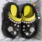 Summer Fashion Pearl Chain DIY Clogs Women 2025 Chunky Platform Slip On Sandals Women Thick Bottom EVA Slippers Shoes Woman Heel