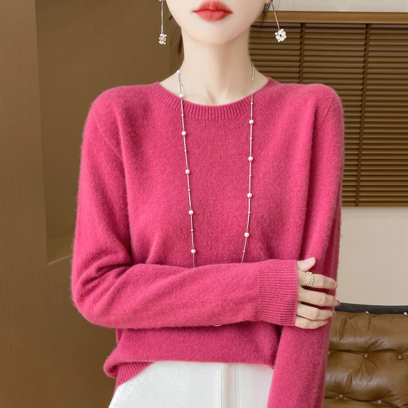 Addonee Women's 100% Merino Wool O-Neck Pullover Sweater - Heavyweight Knit