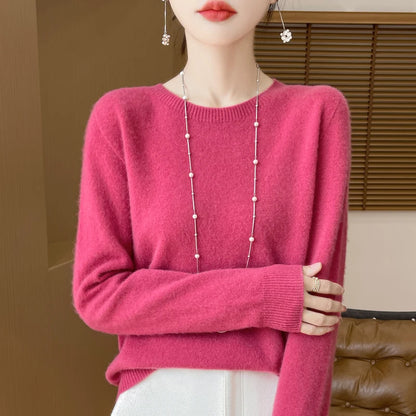 Addonee Women's 100% Merino Wool O-Neck Pullover Sweater - Heavyweight Knit