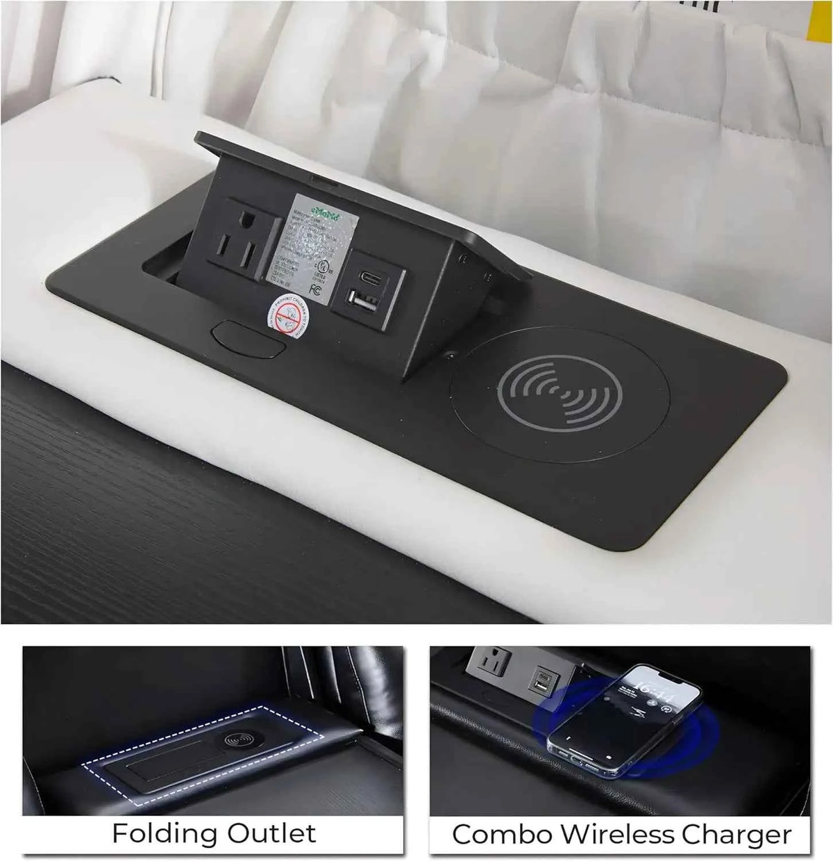 TODRANI Power Reclining Sofa 0 Gravity w/ Wireless Charger,LED Floor Lights,Reading Light, Drop-down Table USB/Type-C Port(070)