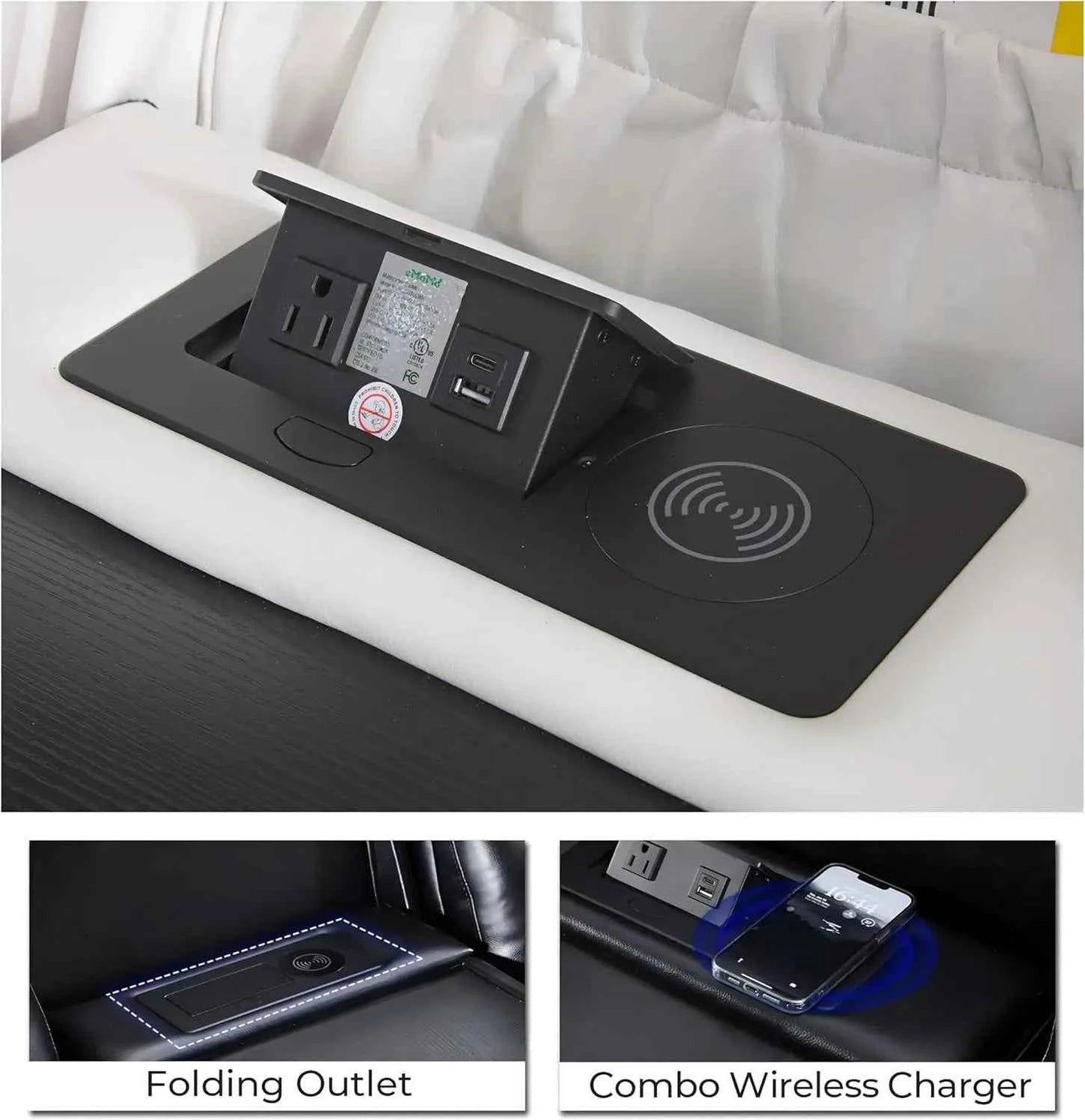 TODRANI Power Reclining Sofa 0 Gravity w/ Wireless Charger,LED Floor Lights,Reading Light, Drop-down Table USB/Type-C Port(070)