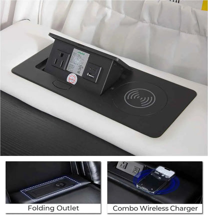 TODRANI Power Reclining Sofa 0 Gravity w/ Wireless Charger,LED Floor Lights,Reading Light, Drop-down Table USB/Type-C Port(070)