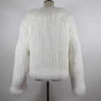 New Women Autumn Winter Knitted Real Rabbit Fur Coat 100% Natural Rabbit Fur Jacket With Fox Fur Collar Overcoat For Female
