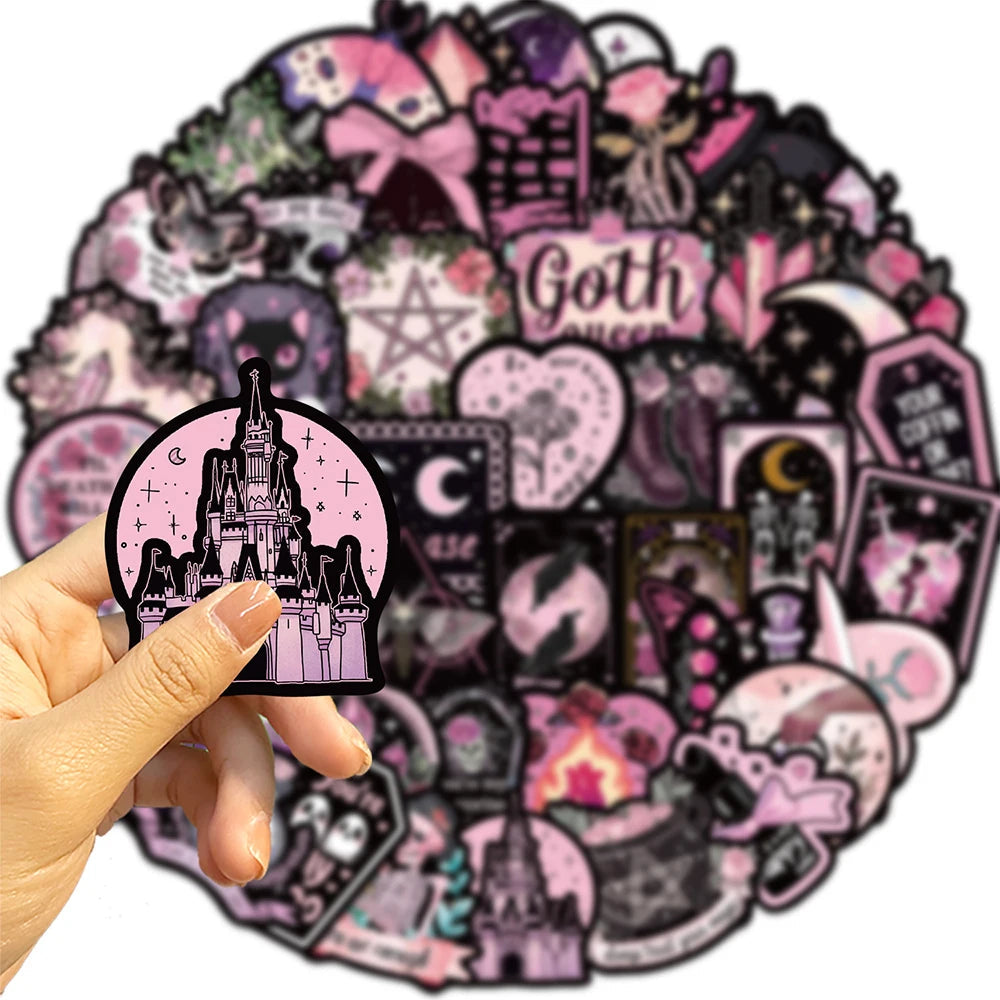 10/30/50PCS Black Pink Gothic Style Magic Witch Cartoon Sticker DIY Phone Laptop Luggage Skateboard Graffiti Decals Fun for Toy SS69