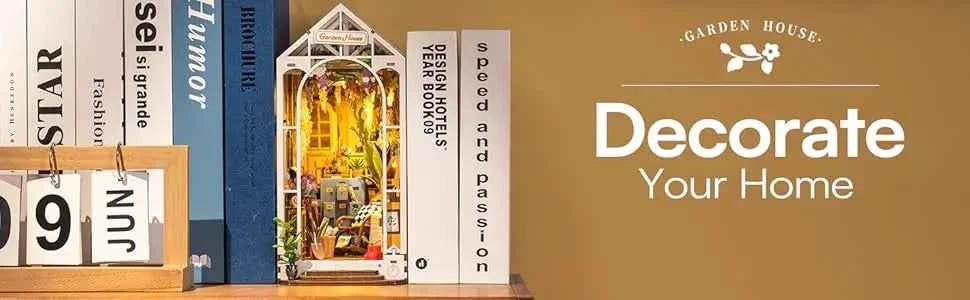 Robotime Garden Shed DIY Book Nook Kit with Furniture and LED Lamp 3D Puzzle Booknook Miniature House Model Kit for Adults