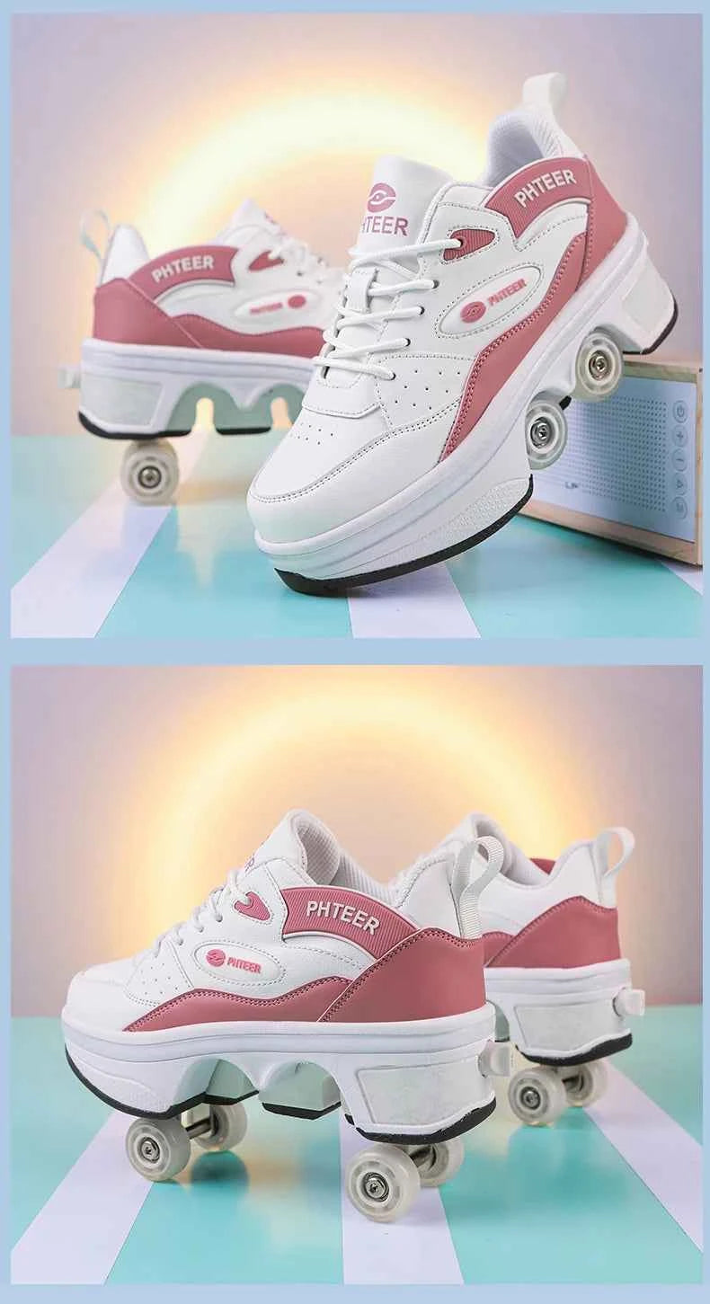 Deformation Shoes Roller Sneakers With 4 Wheels Skates Adult Kids Runaway Parkour Wheels Shoes For Women Men Youth Sport Shoes