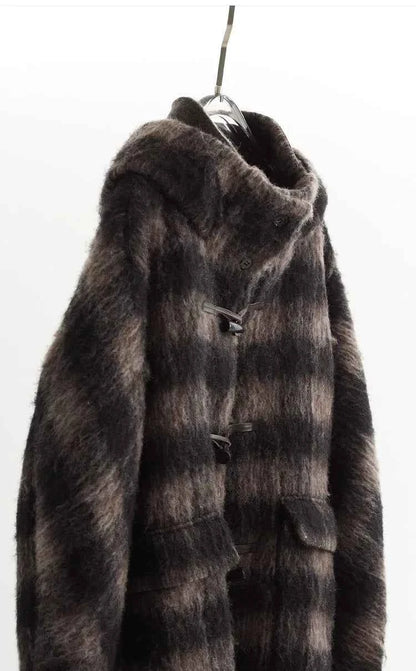 Plaid Coat~ Retro Style Horn Button Mid-Length Coat Women's Alpaca Wool Coat 2025 Winter British Style
