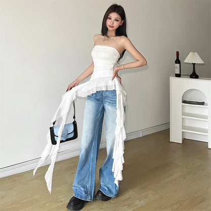 Nibber 2026 Spring New Solid Color Sweet Gentle Cute All-match High Street Travel Sexy Cool Women Chest Wrap ruched Tassel Vest