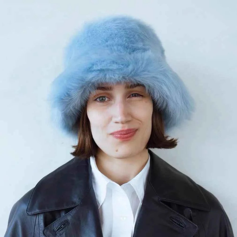 2025 Fluffy Faux Fur Bucket Hats Women Rabbit Fur Warm Thick Plush Winter Hat Lady Fashion Luxury Panama Furry Fisherman Cap Y2k