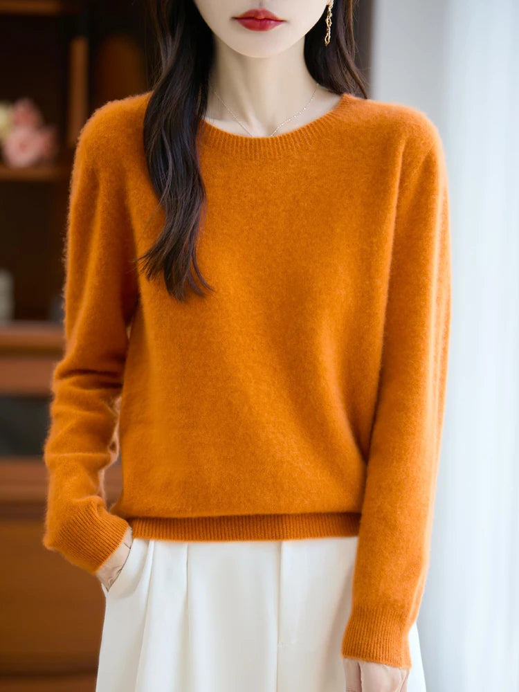 Addonee Women's 100% Merino Wool O-Neck Pullover Sweater
